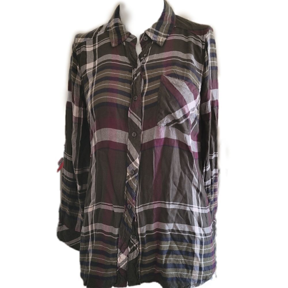 Motherhood maternity medium plaid long sleeve button up autumn